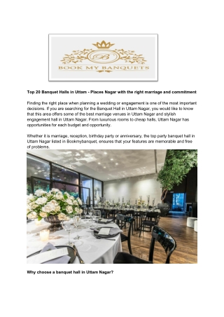 Top 20 Banquet Hall in UTTAM NAGAR - Places with the right marriage and commitment