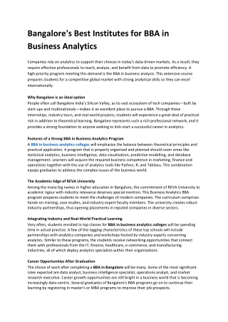 Bangalore's Best Institutes for BBA in Business Analytics