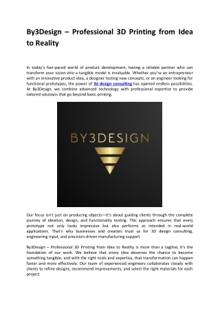 By3Design – Professional 3D Printing from Idea to Reality