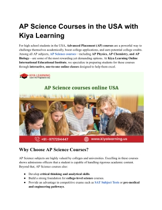 AP Science Courses in the USA with Kiya Learning