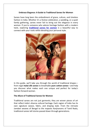 Embrace Elegance A Guide to Traditional Sarees for Women