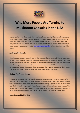 Why More People Are Turning to  Mushroom Capsules in the USA