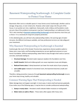 Basement Waterproofing Scarborough