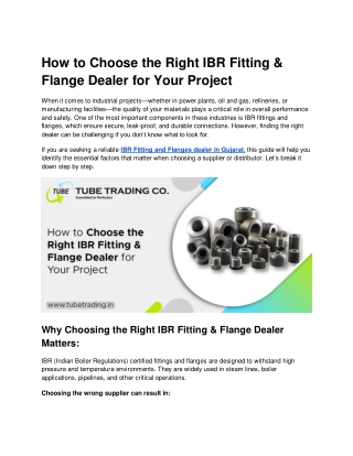 How to Choose the Right IBR Fitting & Flange Dealer for Your Project