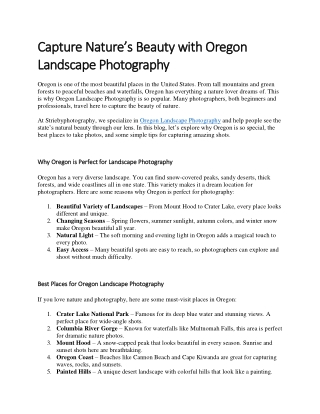 Capture Nature Beauty with Oregon Landscape Photography