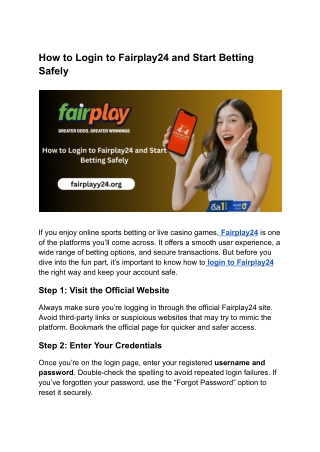 How to Login to Fairplay24 and Start Betting Safely