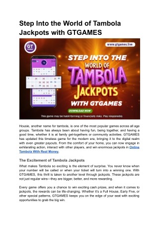 Step Into the World of Tambola Jackpots with GTGAMES