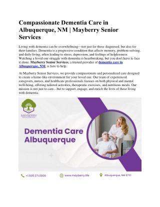 Compassionate Dementia Care in Albuquerque, NM | Mayberry Senior Services