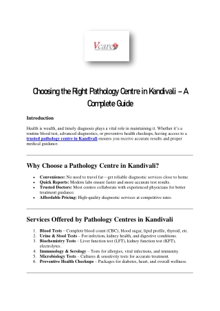 Choosing the Right Pathology Centre in Kandivali