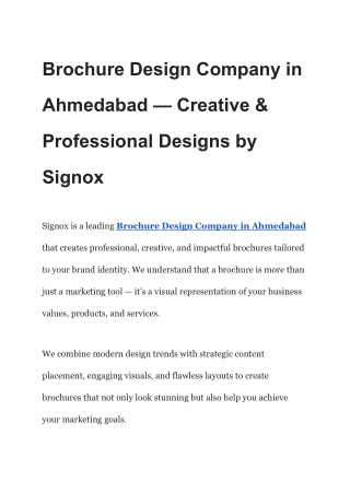 Brochure Design Company in Ahmedabad — Creative & Professional Designs by Signox