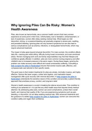 Why Ignoring Piles Can Be Risky: Women’s Health Awareness