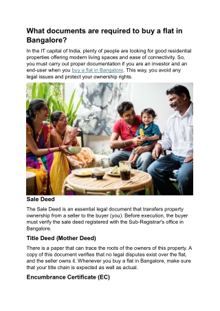 What documents are required to buy a flat in Bangalore
