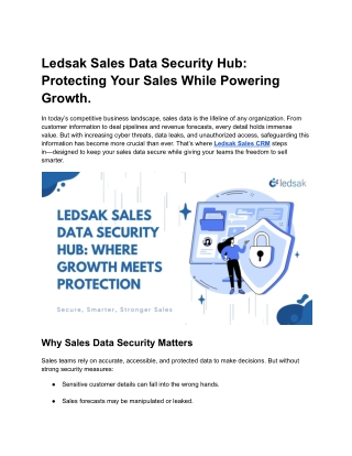 Ledsak Sales Data Security Hub Protecting Your Sales While Powering Growth.