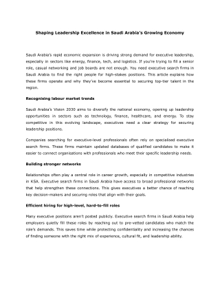 Shaping Leadership Excellence in Saudi Arabia’s Growing Economy