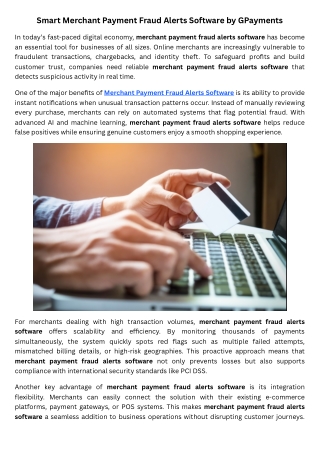 Smart Merchant Payment Fraud Alerts Software by GPayments