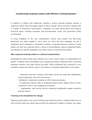 Transforming Corporate Culture with Effective Training Solutions