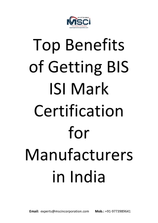 Top Benefits of Getting BIS ISI Mark Certification for Manufacturers in India