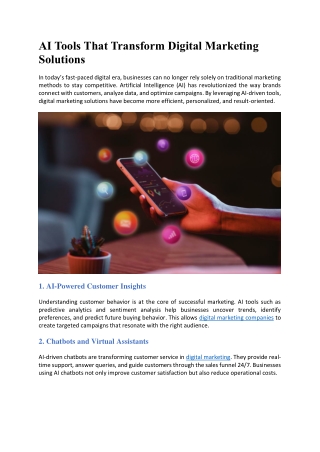 AI Tools That Transform Digital Marketing Solutions