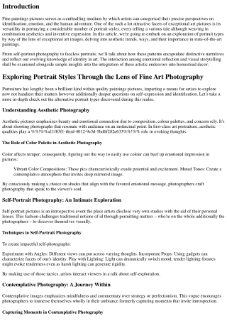 Exploring Portrait Styles Through the Lens of Fine Art Photography