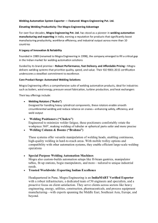 Mogra Engineering – Leading Welding Automation System Exporter