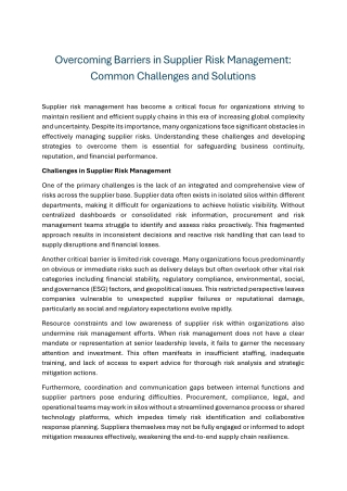 Overcoming Barriers in Supplier Risk Management Common Challenges and Solutions
