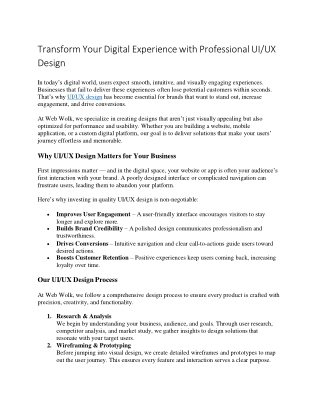 Transform Your Digital Experience with Professional UI/UX Design