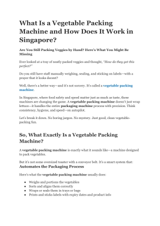 What Is a Vegetable Packing Machine and How Does It Work in Singapore