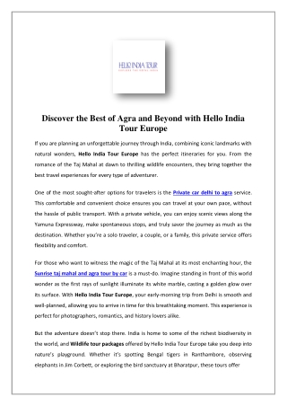 Guided Tours Europe | Hello India Tour