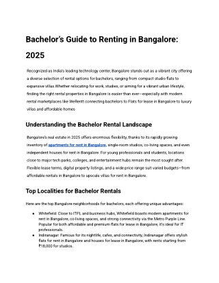 Werentt - Rent Houses, Flats and Apartments in Bangalore