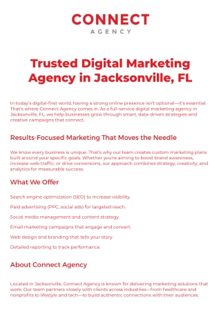 Digital Marketing Agency Jacksonville FL  Connect Agency