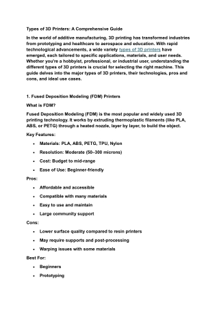 Types of 3D Printers: A Comprehensive Guide