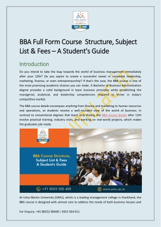 BBA Full Form Course  Structure, Subject List & Fees – A Student's Guide