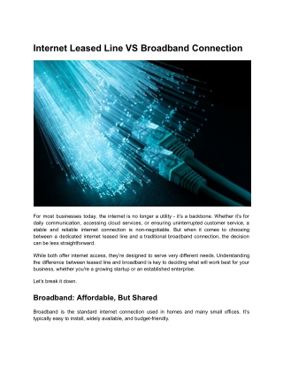 Broadband vs Leased Line | Why Businesses Prefer Spectra