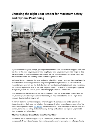 Choosing the Right Boat Fender for Maximum Safety and Optimal Positioning