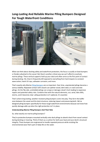 Long-Lasting And Reliable Marine Piling Bumpers Designed For Tough Waterfront Conditions