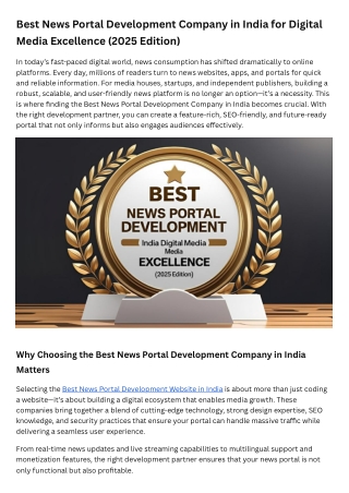 Best News Portal Development Company in India for Digital Media Excellence (2025