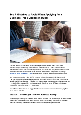 Top 7 Mistakes to Avoid When Applying for a Business Trade Licence in Dubai