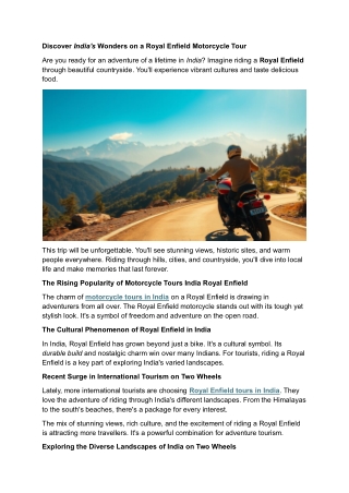 Discover India's Wonders on a Royal Enfield Motorcycle Tour