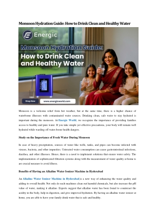 Monsoon Hydration Guide-How to Drink Clean and Healthy Water -Alkaline Water Machine in Hyderabad