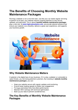 The Benefits of Choosing Monthly Website Maintenance Packages