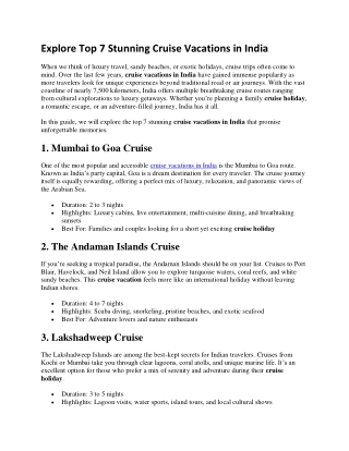 Explore Top 7 Stunning Cruise Vacations in India