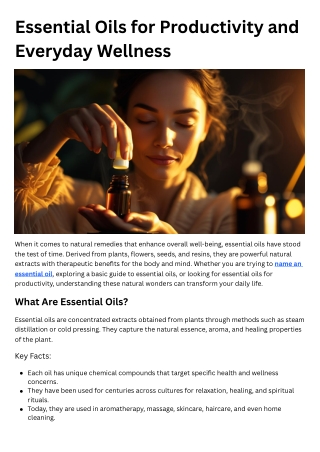 Essential Oils for Productivity and Everyday Wellness