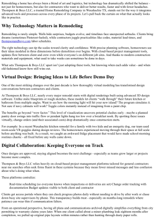 The Latest Technology Used by Thompson & Boys LLC in Remodeling Projects