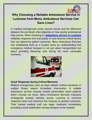Ambulance service in Lucknow