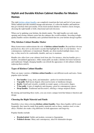 Stylish and Durable Kitchen Cabinet Handles for Modern Homes