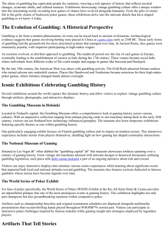 A Peek Inside Major Exhibitions Featuring Historical Aspects Of Vintage Gambling