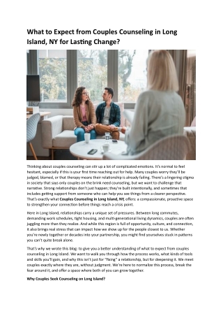 What to Expect from Couples Counseling in Long Island, NY for Lasting Change