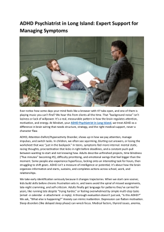 ADHD Psychiatrist in Long Island- Expert Support for Managing Symptoms