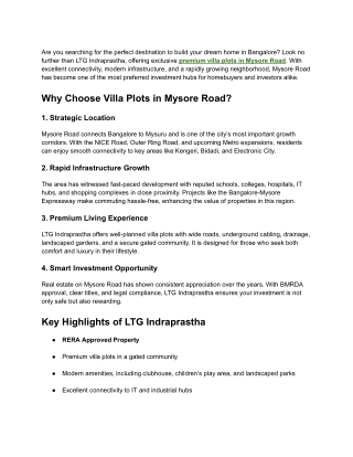 Premium Villa Plots in Mysore Road