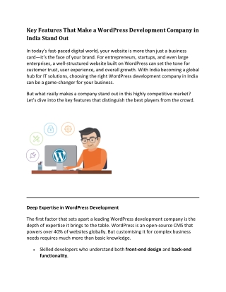 Key Features That Make a WordPress Development Company in India Stand Out